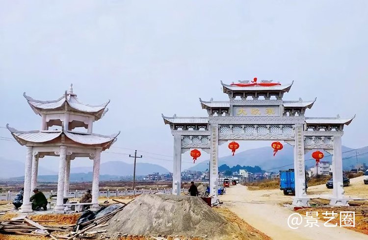 石凉亭和牌坊效果图